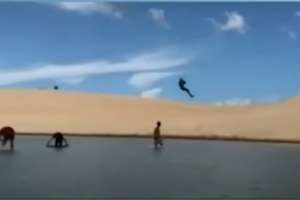 Cabo de Tirolesa se rompe, e homem cai do equipamento em praia no Ceará; vÃdeo | Reprodução