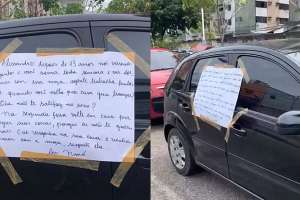 Mulher descobre traição e cola cartaz de término no carro do homem | Reprodução